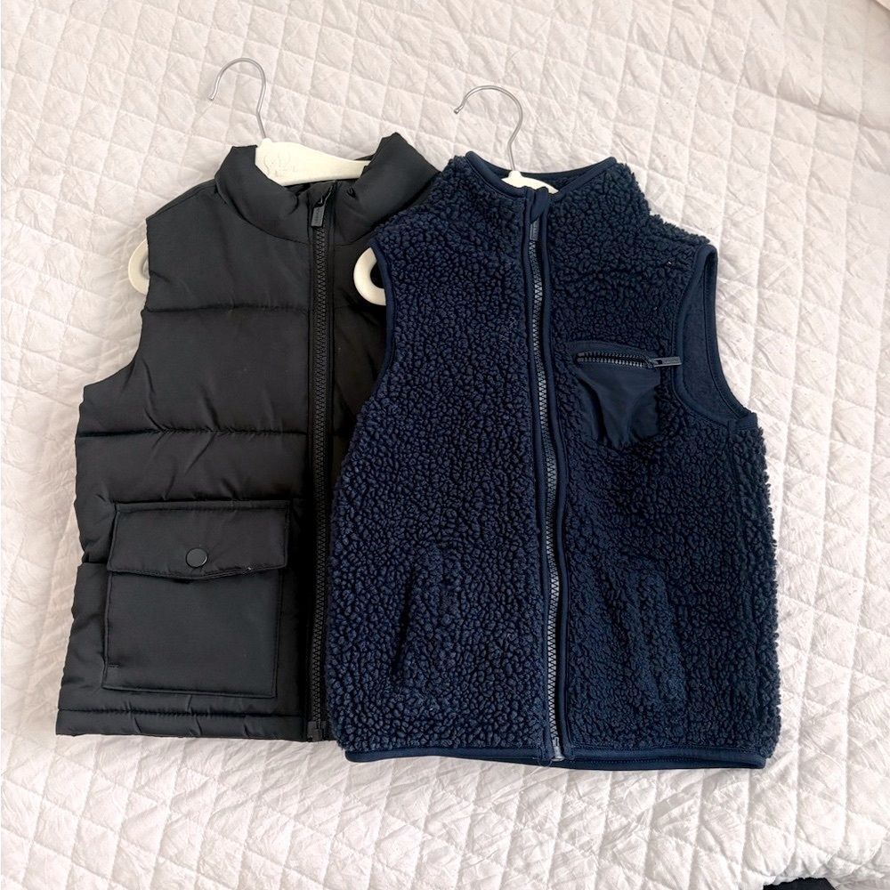Old Navy Kids Black Puffer Vest + Navy Sherpa Vest Set